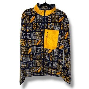 Body Glove Mens Medium Fleece Jacket Blue Yellow Tribal Geometric Full Zip NWT